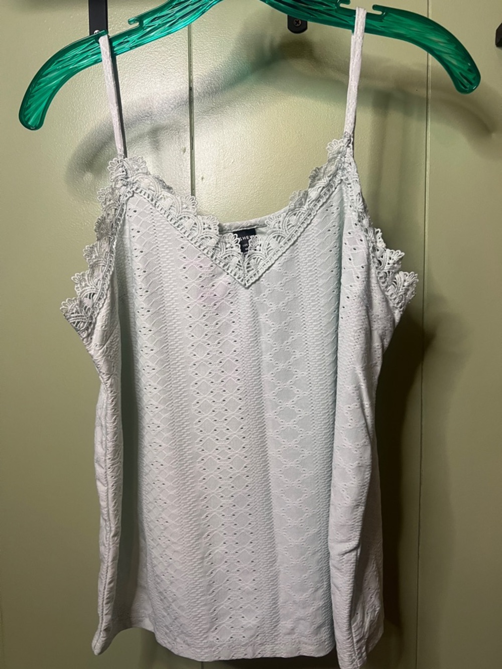 SHEIN Mint Lace-Trim Eyelet Cami